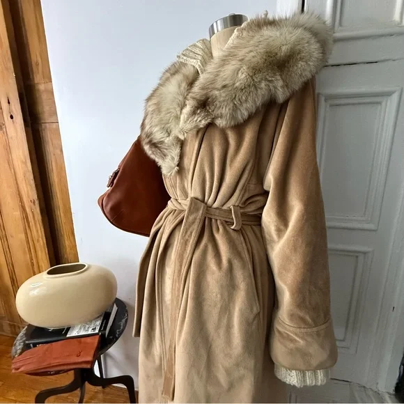 Camel Cashmere Maxi Trench Coat Long Belted Wrap Robe Winter Coat - Picture 3 of 15
